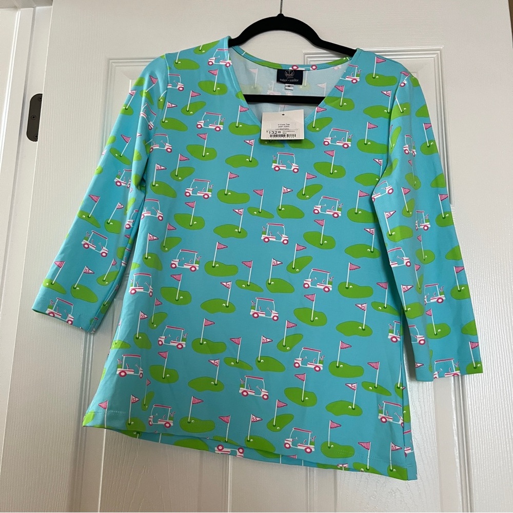 NWT sailor sailor Blue Golf Cart Print Top
